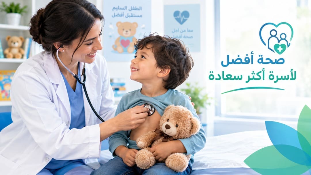صحة أفضل للأسرة أكثر سعادة: طبيبة تفحص طفلاً في عيادة الأطفال